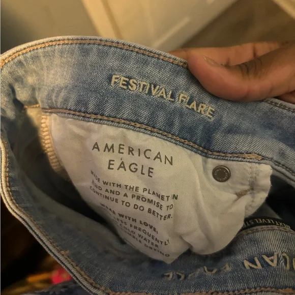 American Eagle Outfitters Light Blue Distressed Flare Jeans - Picture 5 of 5